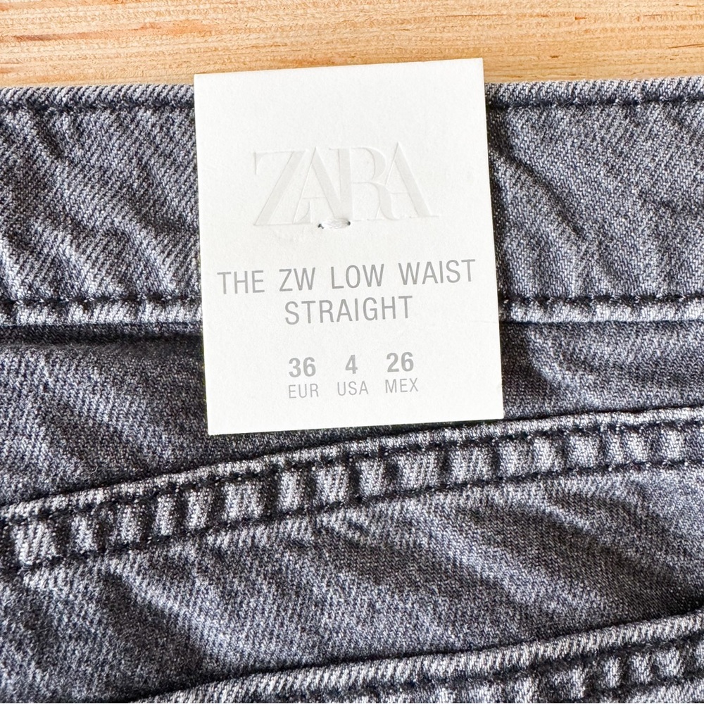 Zara Low Rise Straight Leg Full Length Charcoal Denim Jeans Size 4 - Picture 8 of 10